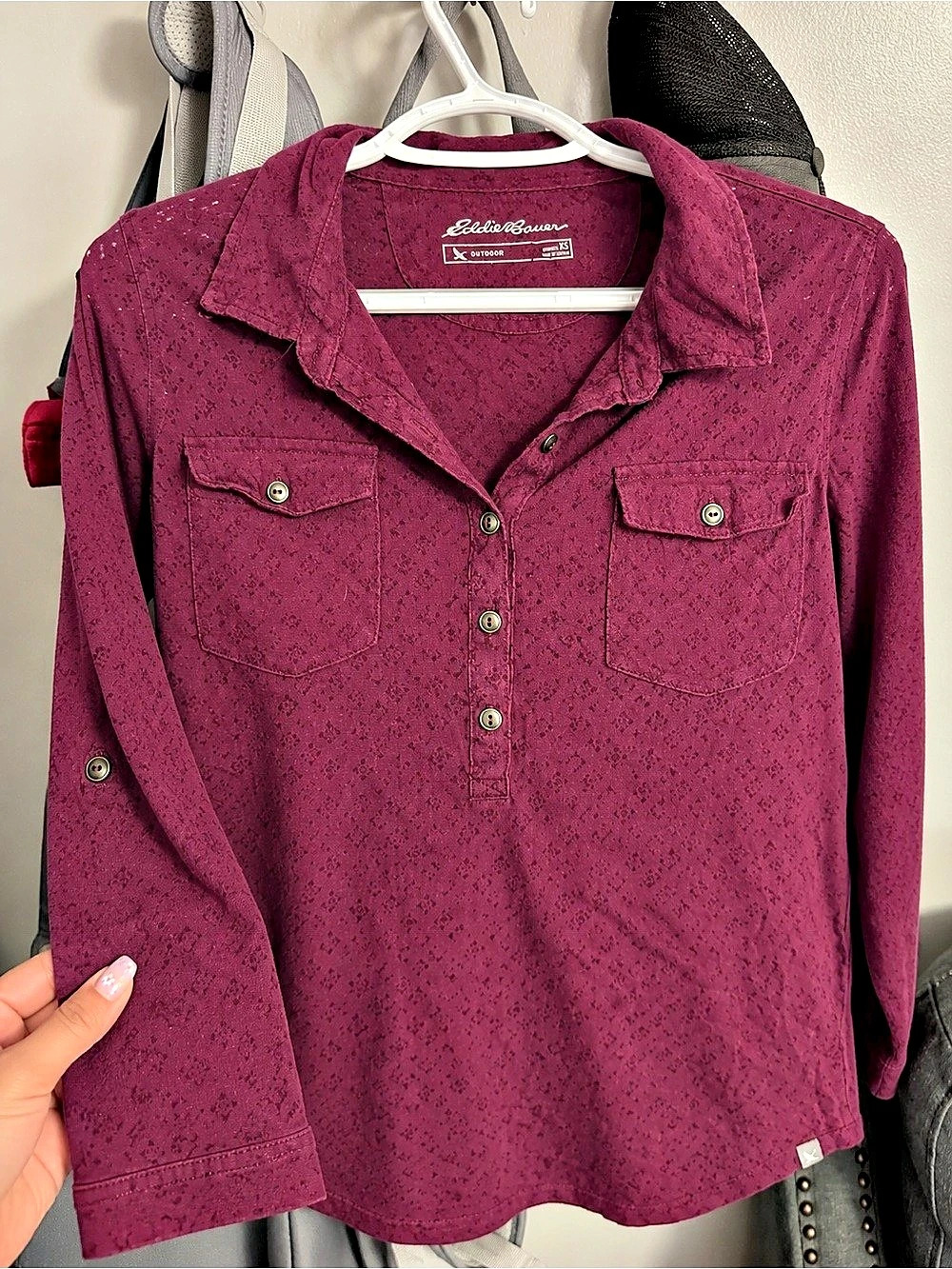 Eddie Bauer Women's Button Front Shirt in Purple Size Large